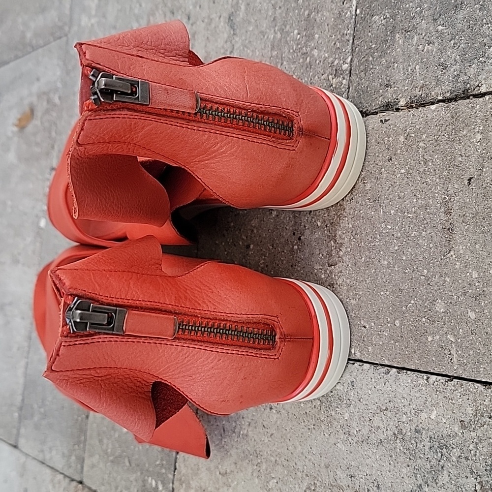 Eileen Fisher Sport Platform Sandal Sz 8 Bright Ember Soft Leather - Picture 3 of 10